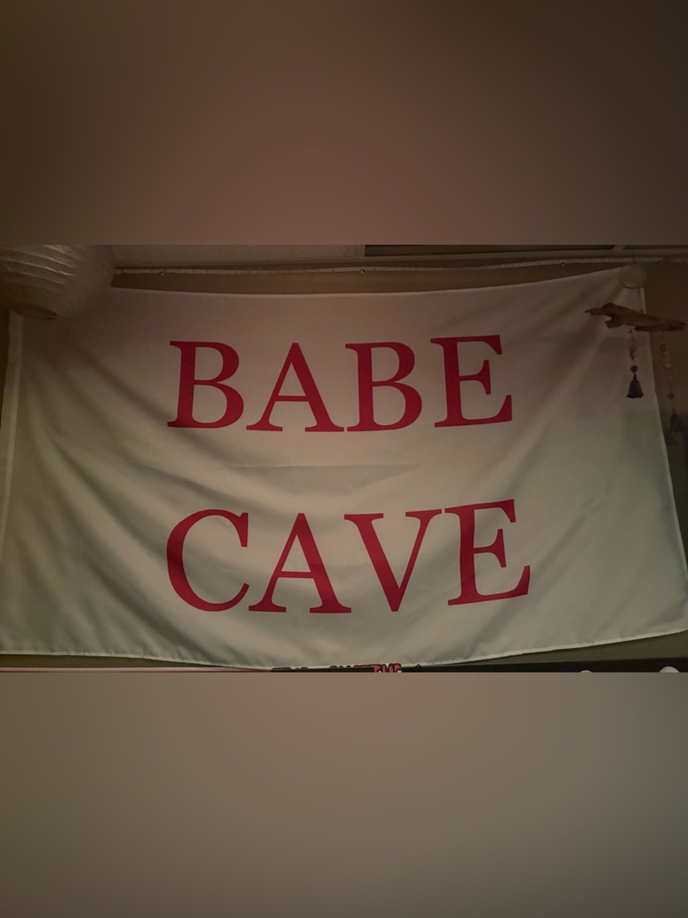 Babe Cave Wall Banner Flag - White with Hot Pink Text